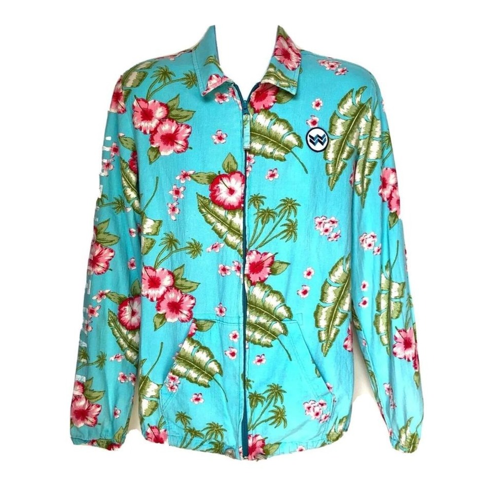 Without Walls Tropical Floral Windbreaker Jacket Mens Small Hawaiian Surf